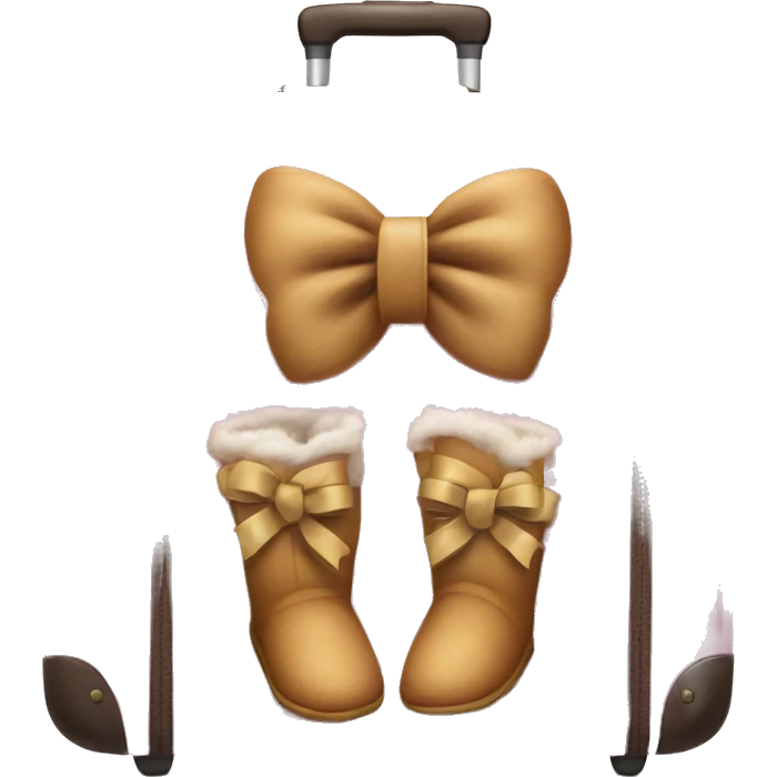 Rosa suitcase with a uggs at it. The Uggs having a bow on them  emoji
