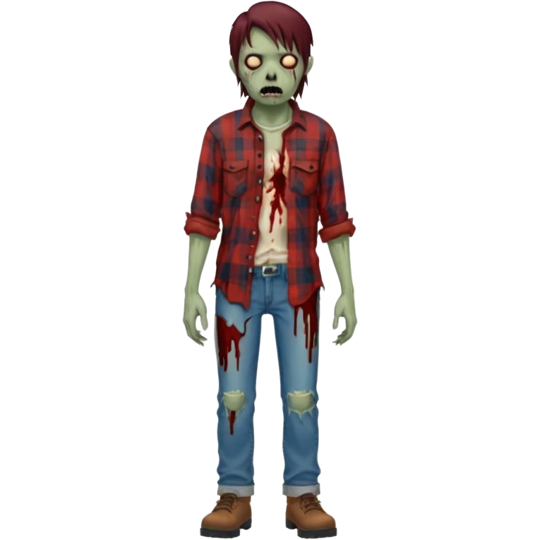 Local alaskan who has turned it zombies in the style of the walking dead, with rotting flesh and dripping blood but distinctively Alaskan. In the style of your bleeding skull art but Alaskan zombie. Full body emoji