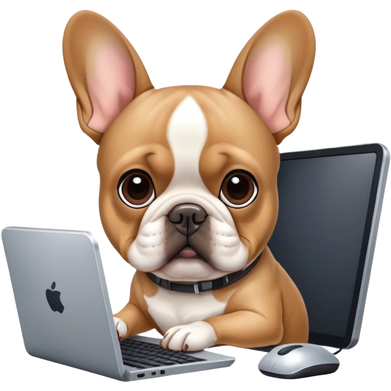 Fawn french bulldog working behind computer emoji