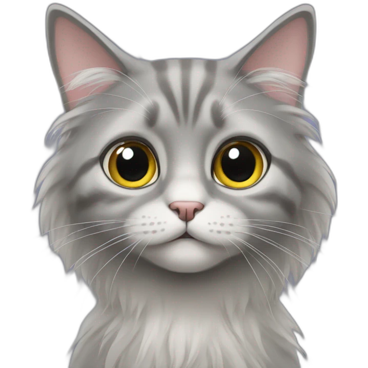 grey long hair cat huge eyes emoji