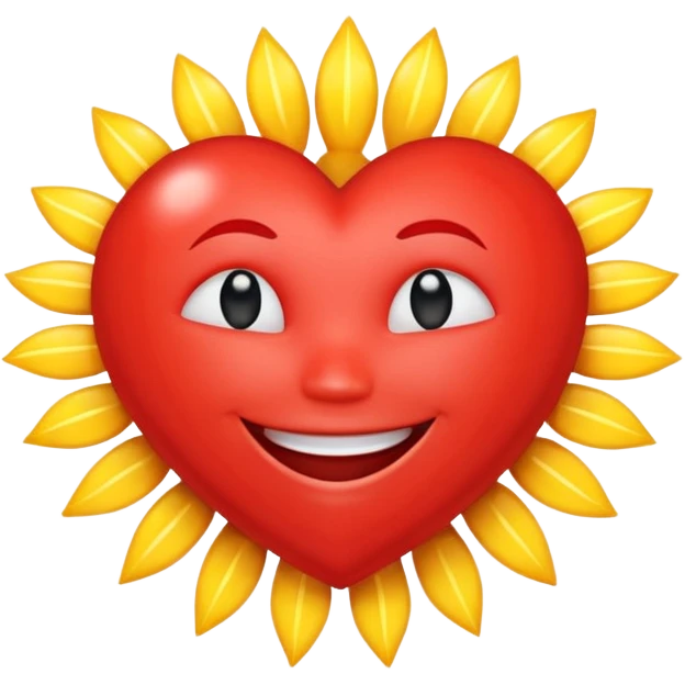 A heart with a smile in it and sun rays around the top emoji