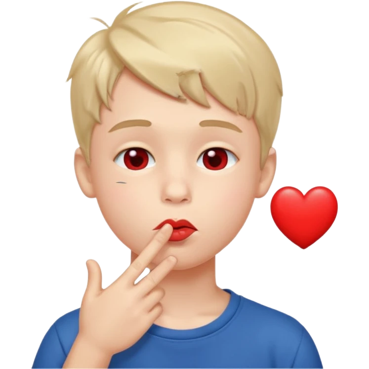 Emoji, boy's face blowing a kiss, puckered lips, small heart emoji