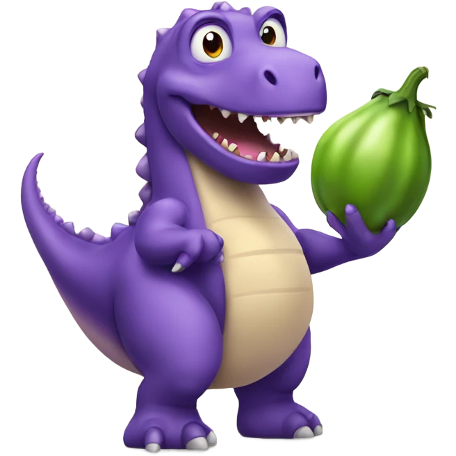 Dinosaur holding eggplant  emoji
