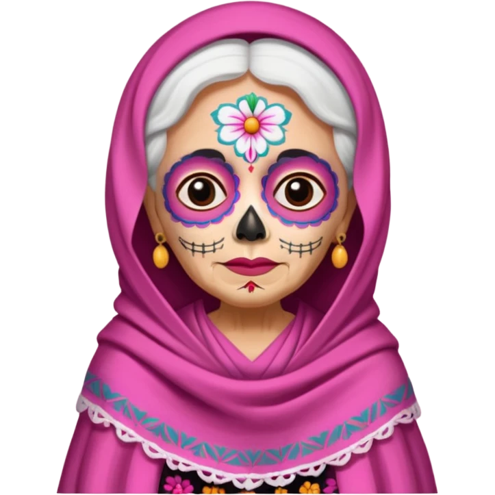 Abuelita esqueleto vestida con un rebozo rosa día de los muertos  emoji