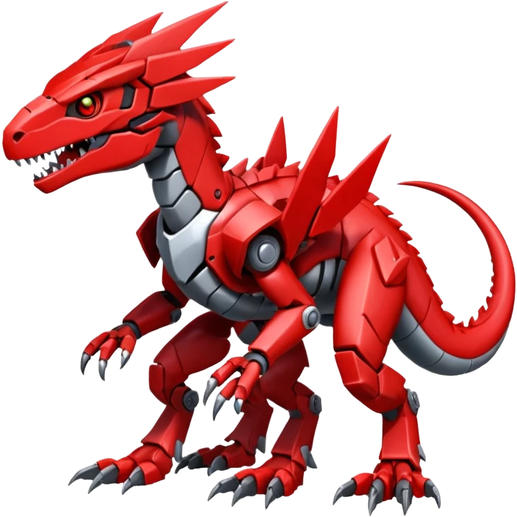 Cool Edgy Futuristic Red Digimon-Fakemon-Guilmon-Velociraptor-Dragon-Mecha full body emoji