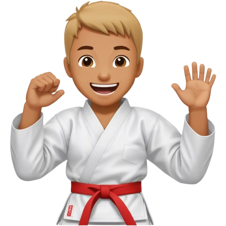 Minimal emoji of fighter laughing, wearing karate gi emoji