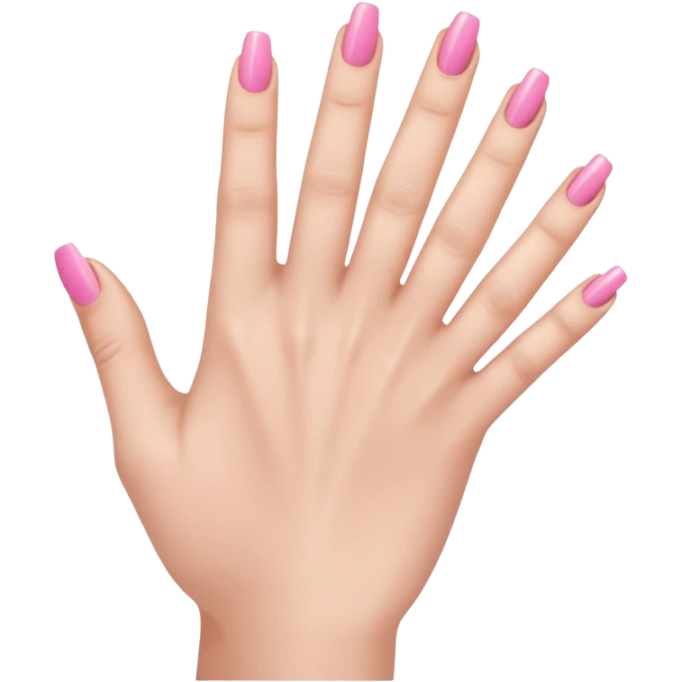  pink  close-up of a human hand with exactly five fingers, beautifully manicured nails, glossy pink nail polish, elegant nail shape, soft lighting, realistic style, isolated on transparent background" emoji