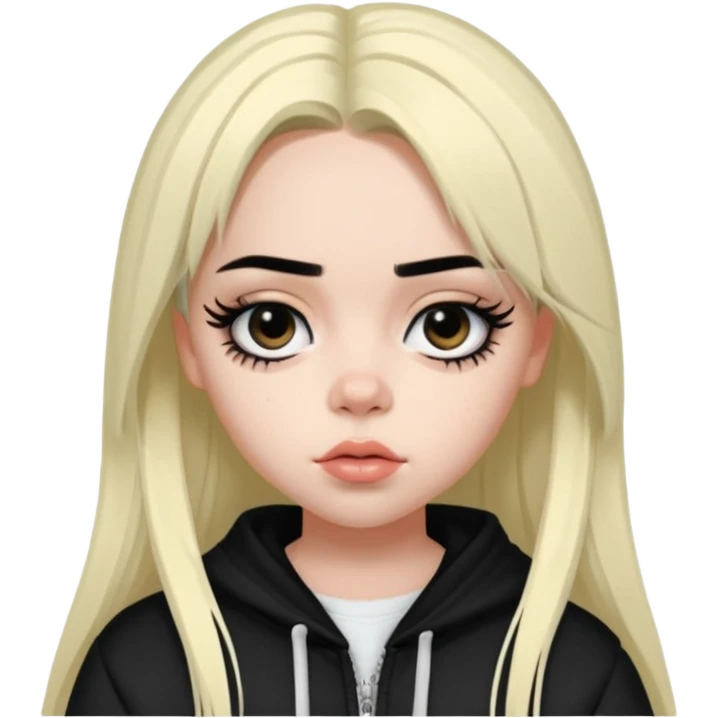 billie eilish as pretty bratz baddie, sharp black eyeliner, black hair emoji