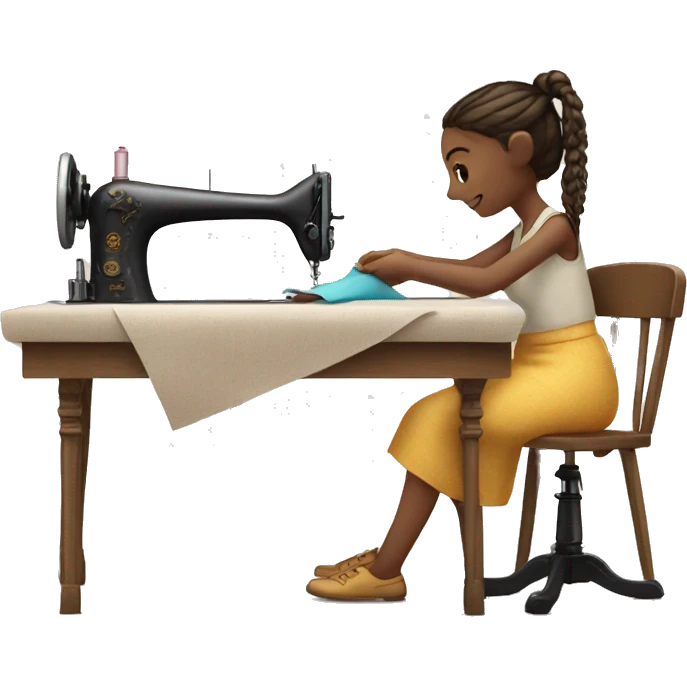 A girl sews at a sewing machine emoji