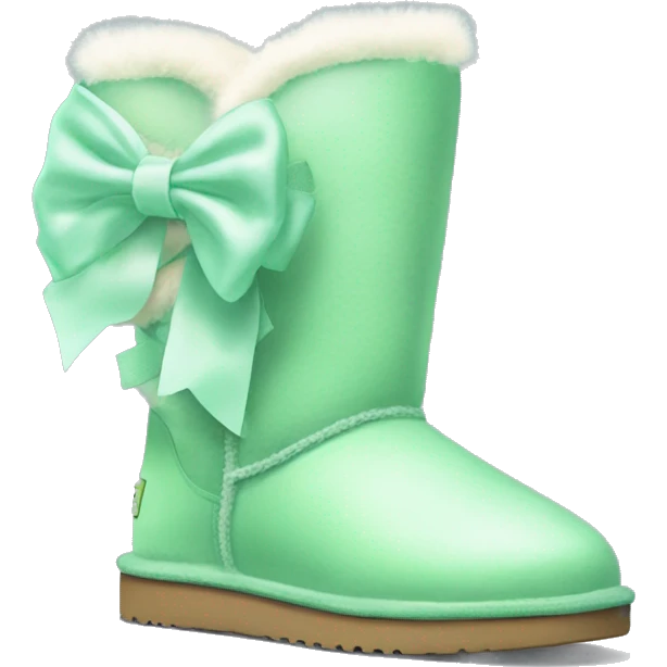 Realistic mint green ugg boots with fur and light mint green bow. emoji