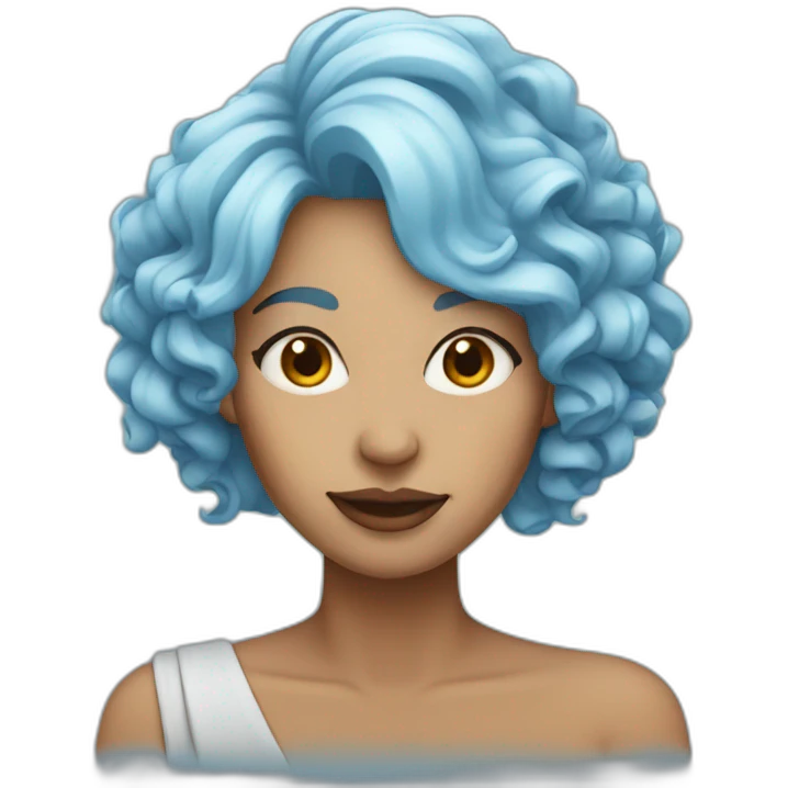rolled horn woman light blue hair emoji