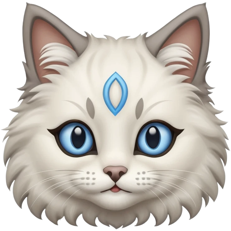 Neva masquerade cat with big blue eyes smiles  emoji