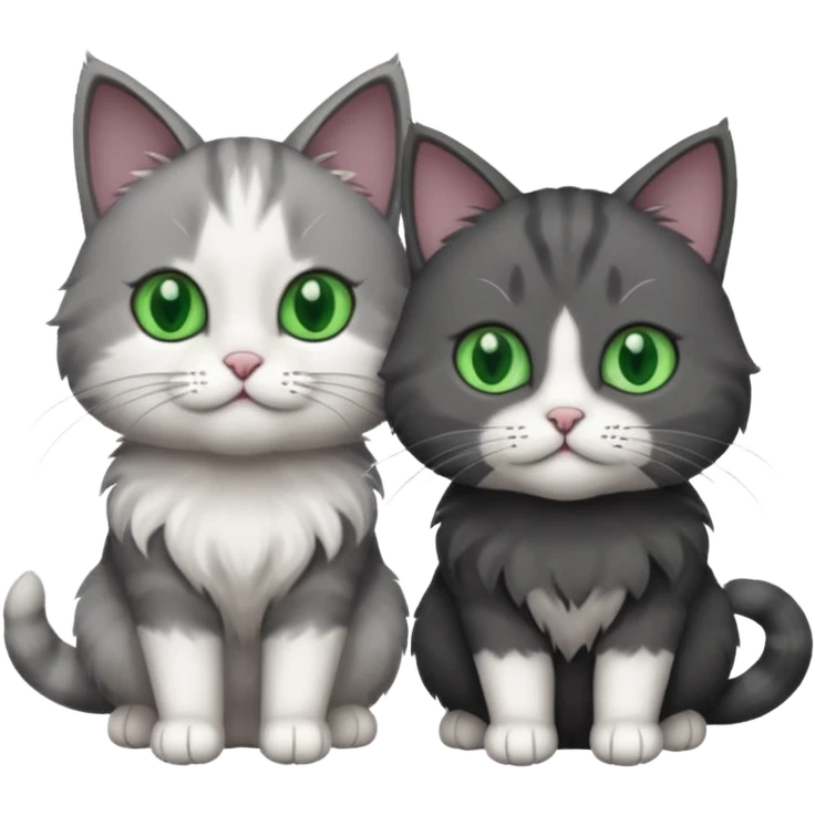 2 different coloured grey cats including one dark grey and white cat and one completely solid dark grey cat with green eyes and only white paws emoji