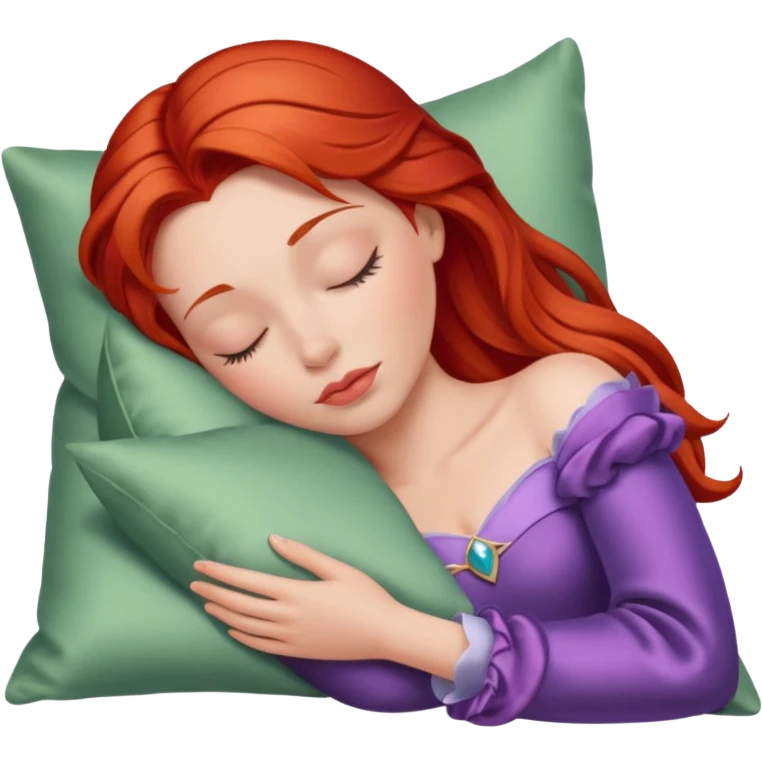 sleeping beauty redhair white girl with a silk pillow emoji