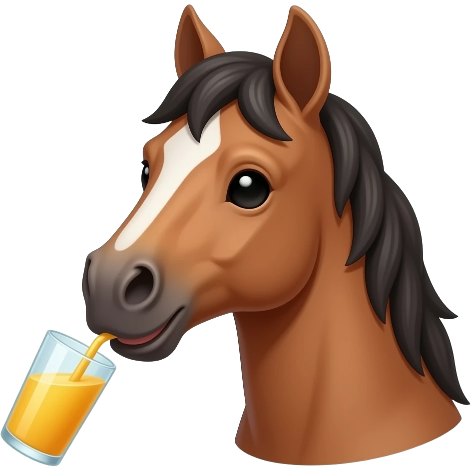 horse with drinking juice front view face close up emoji