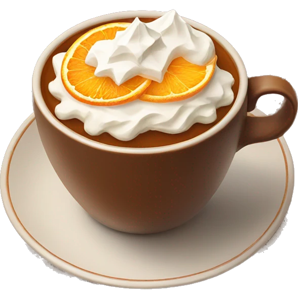christmas tea with oranges, cinnamon and whipped cream in brown cup emoji