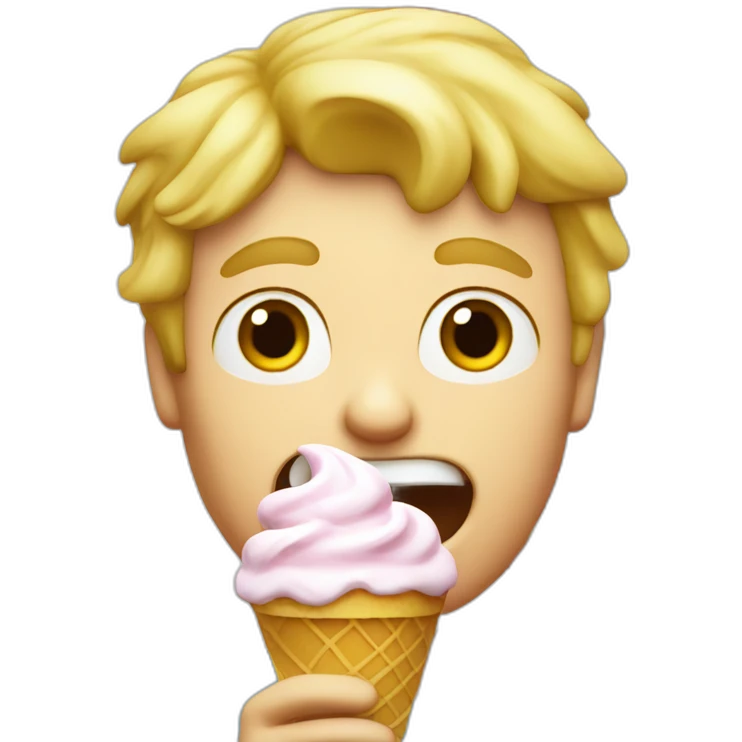 Blond man eating Italian icecream vanilla strawberry emoji