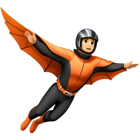 A daring wingsuit athlete soaring between towering mountains, with their wingsuit fully stretched, cutting through the air at high speed. The background features dramatic cliffs and a vast sky, emphasizing the thrill and freedom of base jumping. emoji