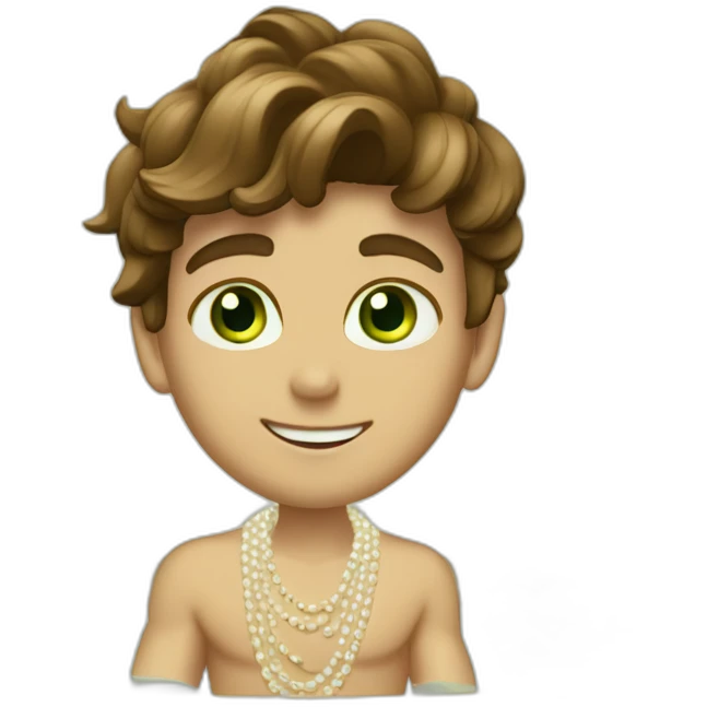 Posh-muscle-boy-brown-hair-green-eyes-pearl-necklace-in-golden-bathtub emoji
