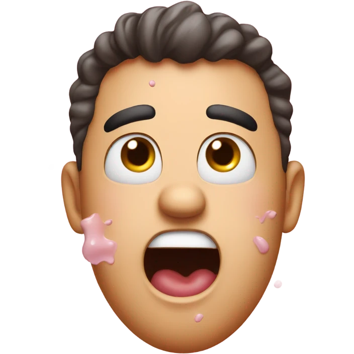 Emoji looking up blushing with milk on its face emoji