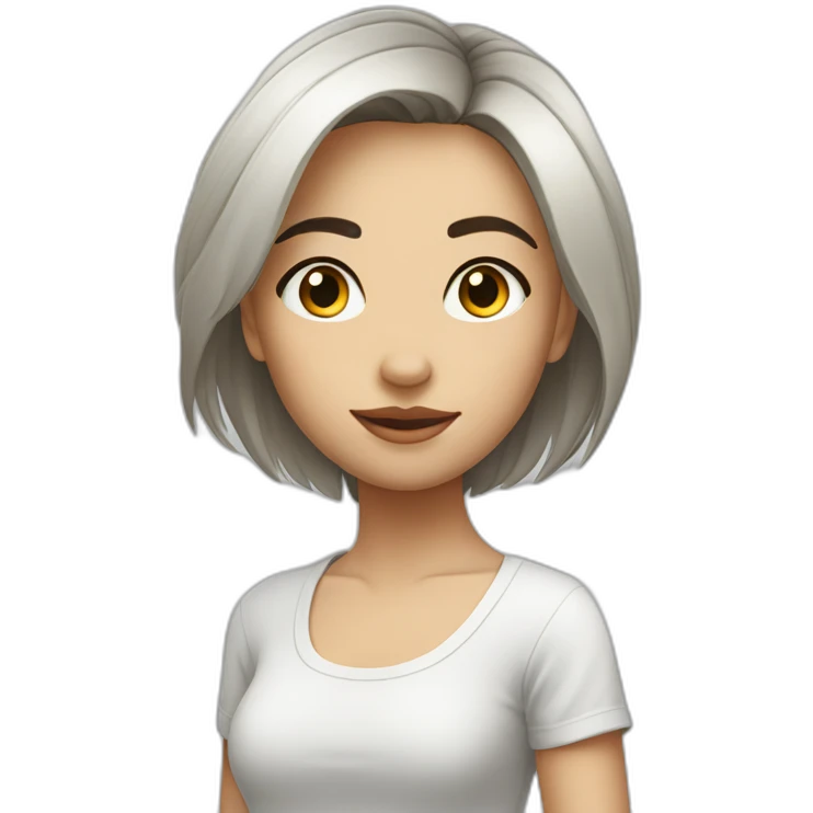 a beautiful girl with short tousled dark straight hair in a white T-shirt emoji