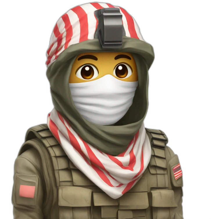  masked with red and white shemagh and wearing military clothing emoji