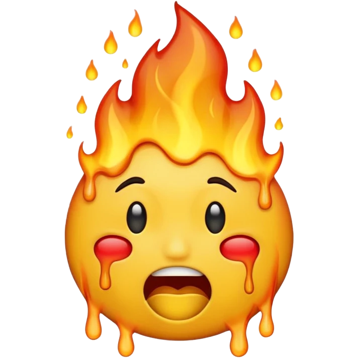 Generate an emoji that is on fire, with a synical laugh, but also crying and melting at the same time with a sad mouth.  emoji