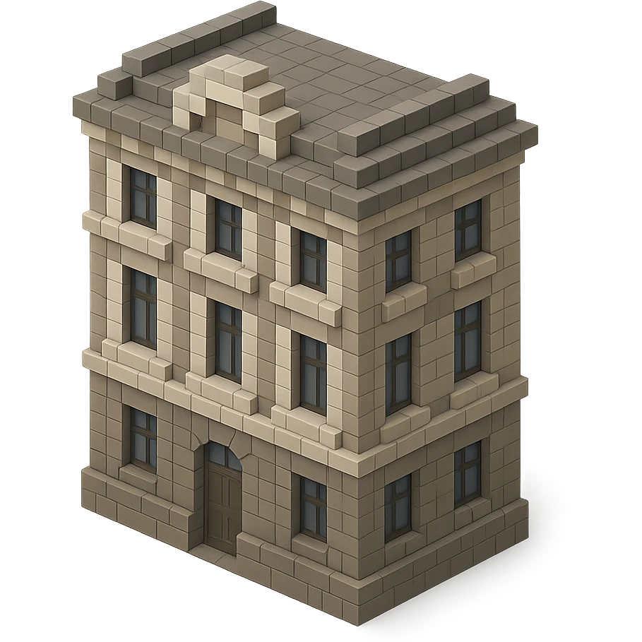 old Saint Petersburg building in voxel style, gray-brown tones, classic ornate facade, isometric view emoji