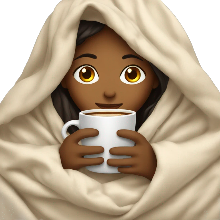 girl inside a blanket sipping coffee eyes closed emoji