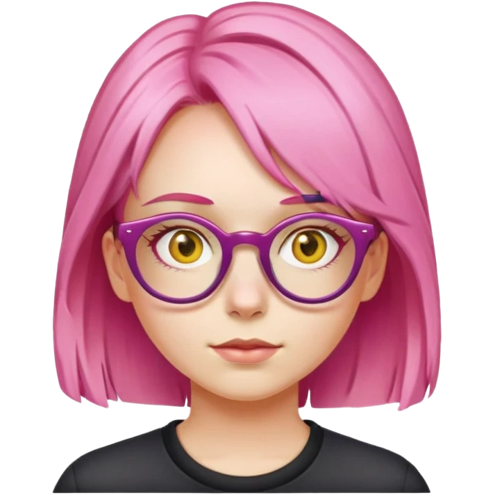 Girl with pink hair and yellow glasses emoji