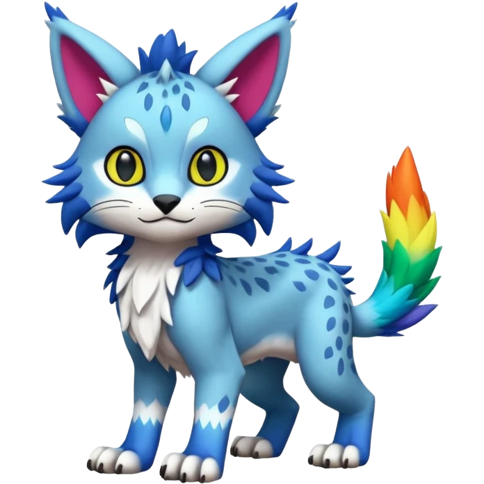 Colorful randomly-colored brightly-colored tropical kawaii edgy cute Lynx-Trico-Sergal-Vernid-Fakémon-Pokémon-creature (full body) emoji