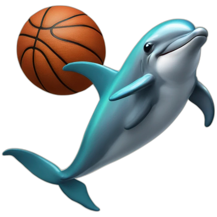 Dolphin with basketball and a label that says "Black sea Odesos" in front of the dolphin and the basketball emoji