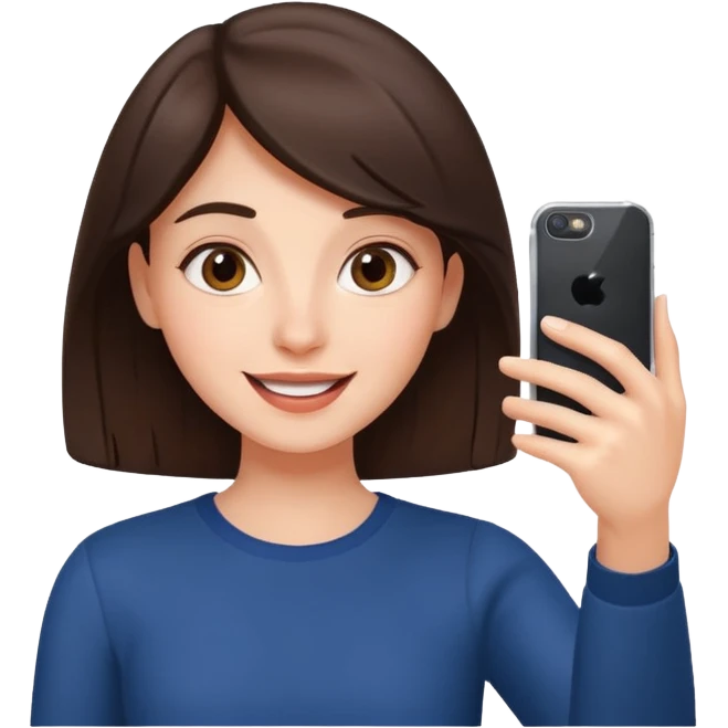 happy and energetic Brunette Girl taking selfie with her phone emoji