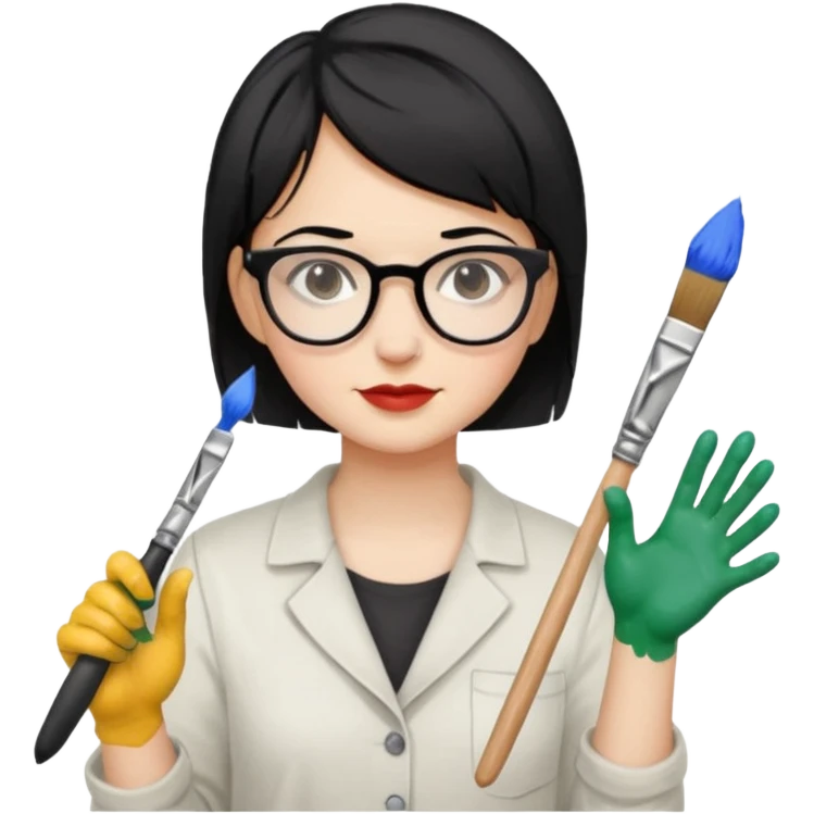 MUJER BLANCA, CABELLO CORTO COLOR NEGRO, USA LENTES Y ES PINTORA emoji