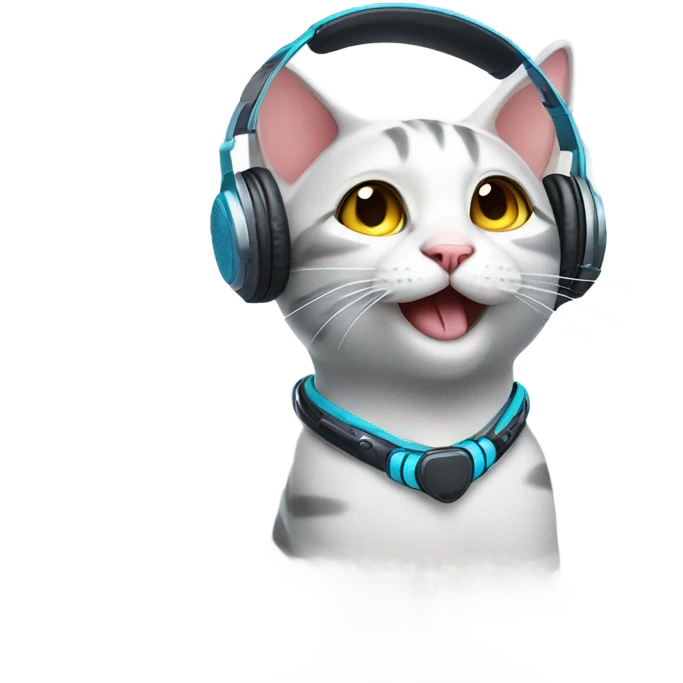 cat with headphones gaming cute happy emoji