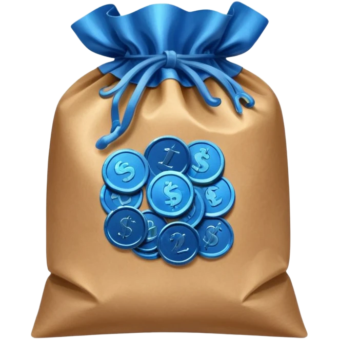 blue coins inside a brown bag  emoji