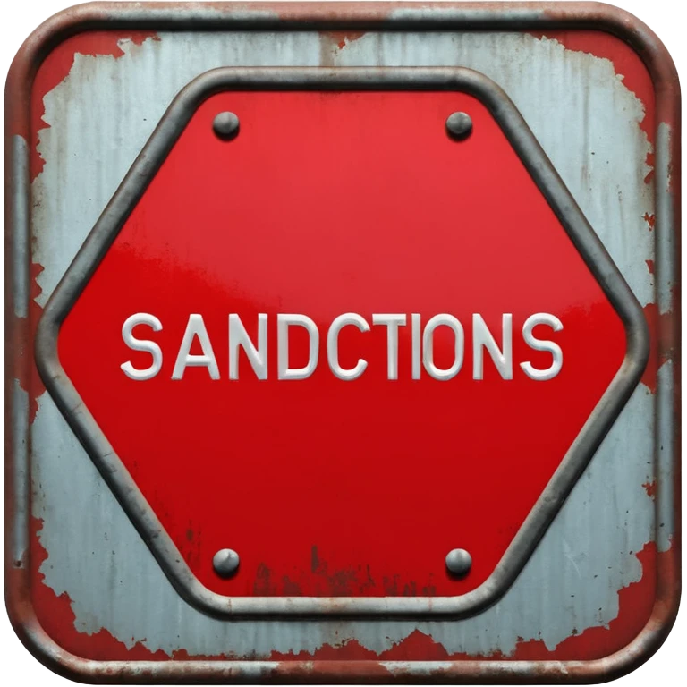 red, road sign, hexagonal, with the inscription sanctions emoji