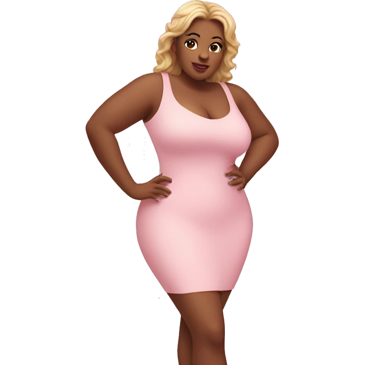 social media influencer with curvaceous body and light pink clothing emoji