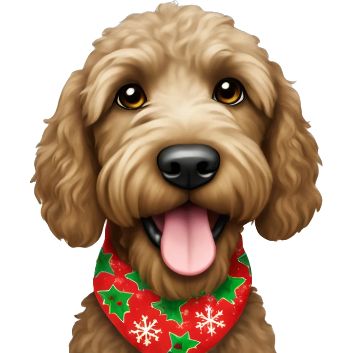brown labradoodle in christmas bandana emoji