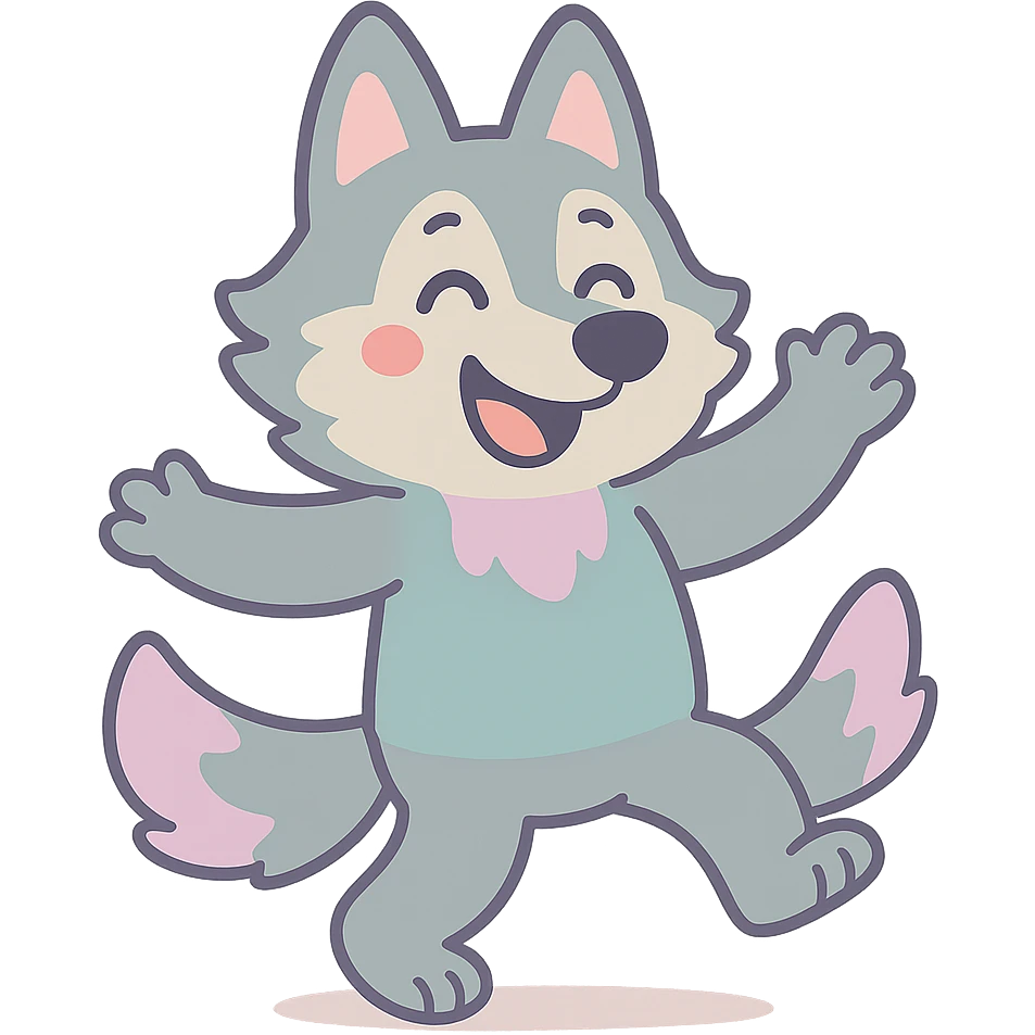 happy wolf in pastel toon style emoji