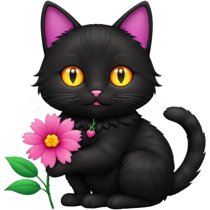black cat a flower emoji