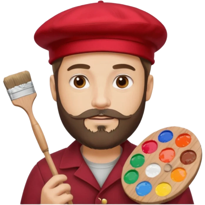 man artist with beard, wearing red beret and painter emoji