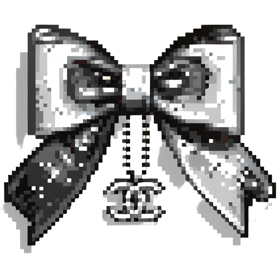 elegant bow with pearls and silver Chanel logo, glossy, black and white emoji