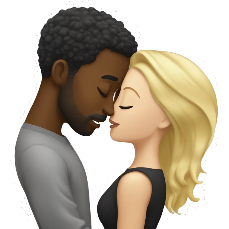 Black man kissing a white blond women emoji