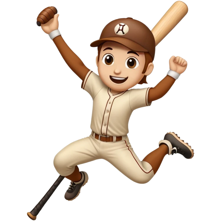 Baseball bat character with expressive eyes and a smile, jumping with excitement emoji
