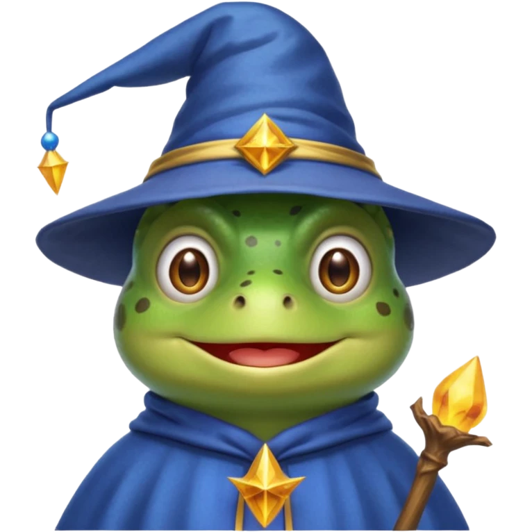 create a peepo the frog emoji that is a wizard like this one called zabuzard but kabukard instead give it a wizard hat and a blue shirt like always give it a good smile emoji