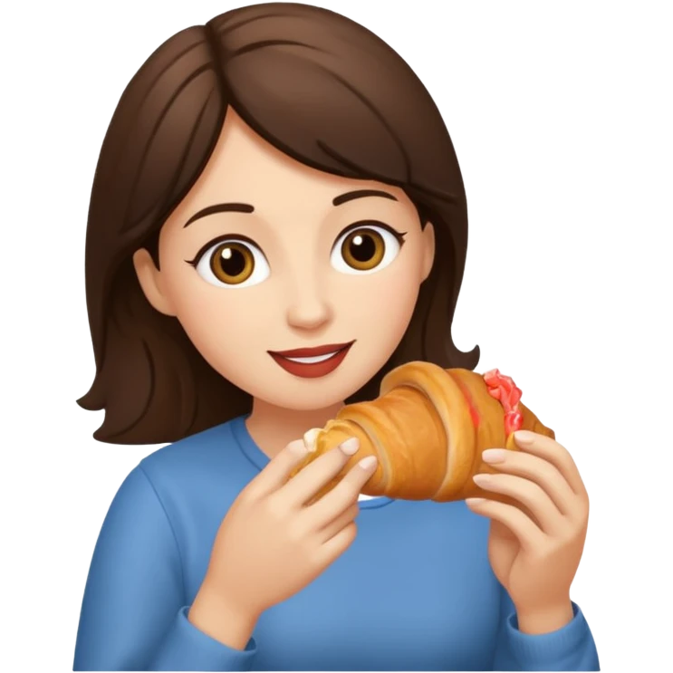 brunette woman eating croissant emoji