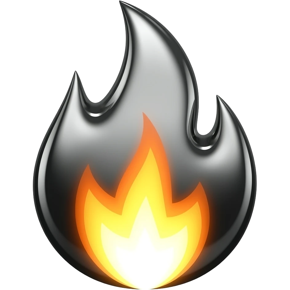 Black and high polished chrome Kuwaii fire emoji emoji