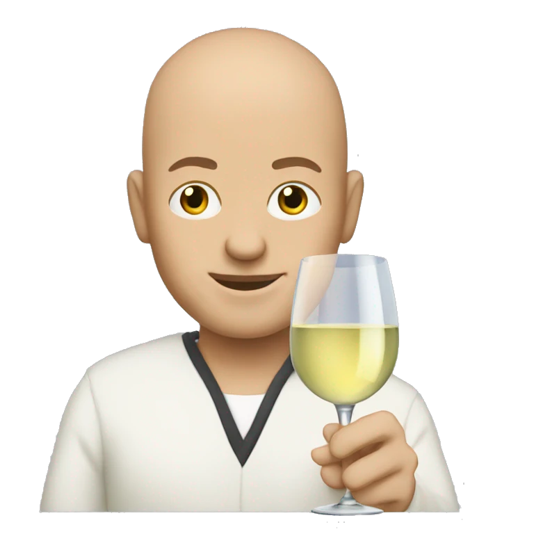 Bald man holding glass of white wine emoji