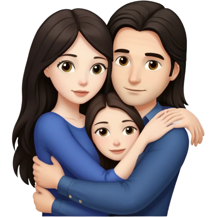 Man with dark mid-length hair, hugging a beautiful ￼brunette woman long hair and long eyelashes pale woman emoji